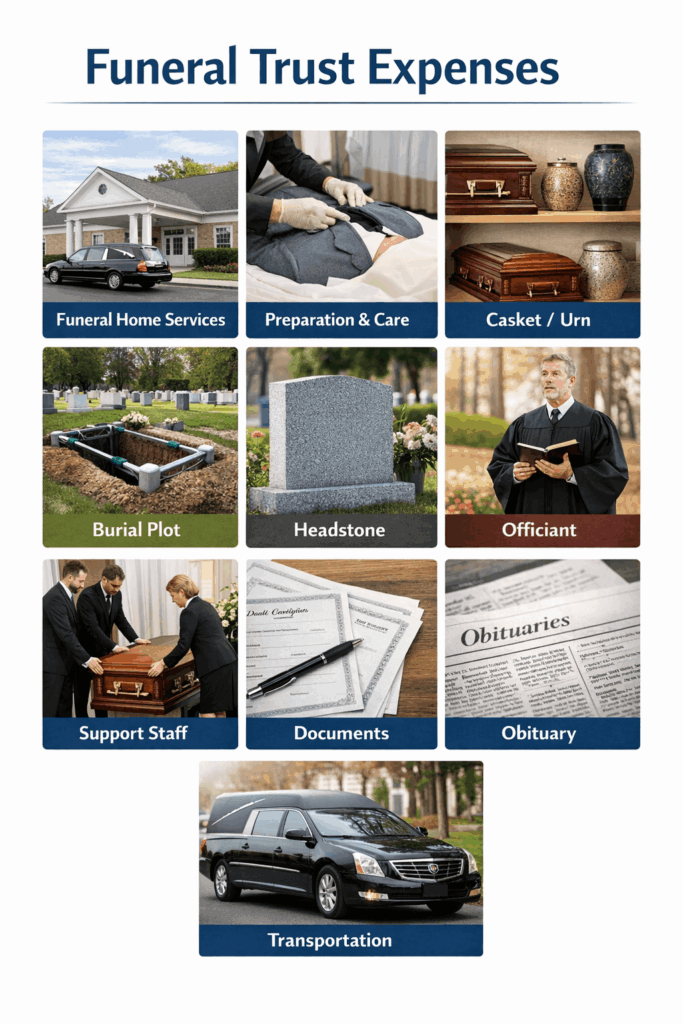 long term care planning before crisis funeral trust expenses funeral trust expenses infographic showing casket burial and service costs as part of long term care planning before crisis