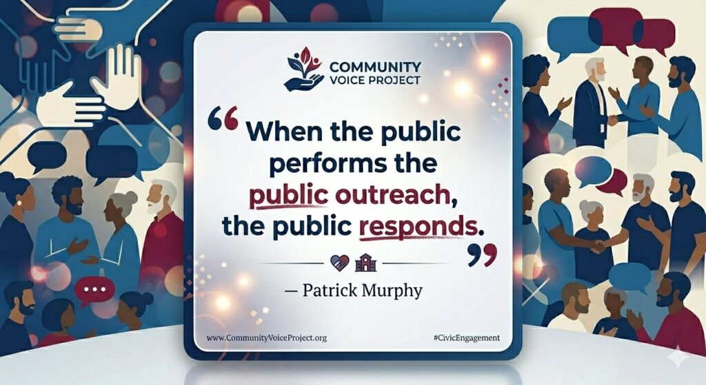 Branded quote graphic featuring Patrick Murphy Glendale City Council candidate with quote about the importance of public outreach and community engagement Branded quote graphic featuring Patrick Murphy Glendale City Council candidate with quote about the importance of public outreach and community engagement
