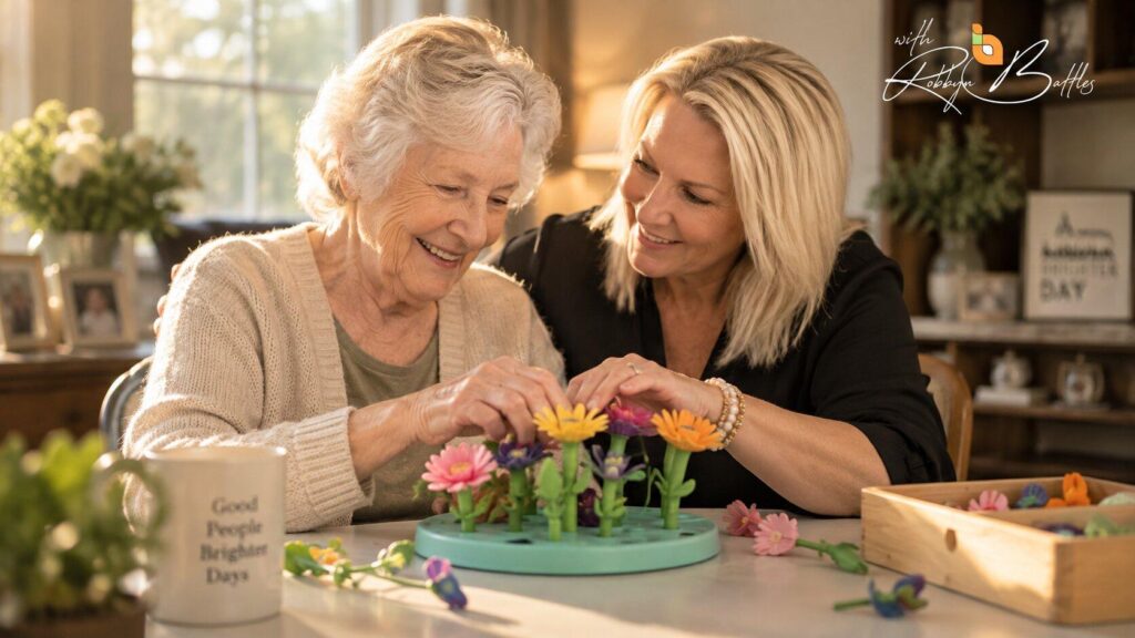 Caregiver and senior connect through a sensory kit engagement session Caregiver and senior connect through a sensory kit engagement session