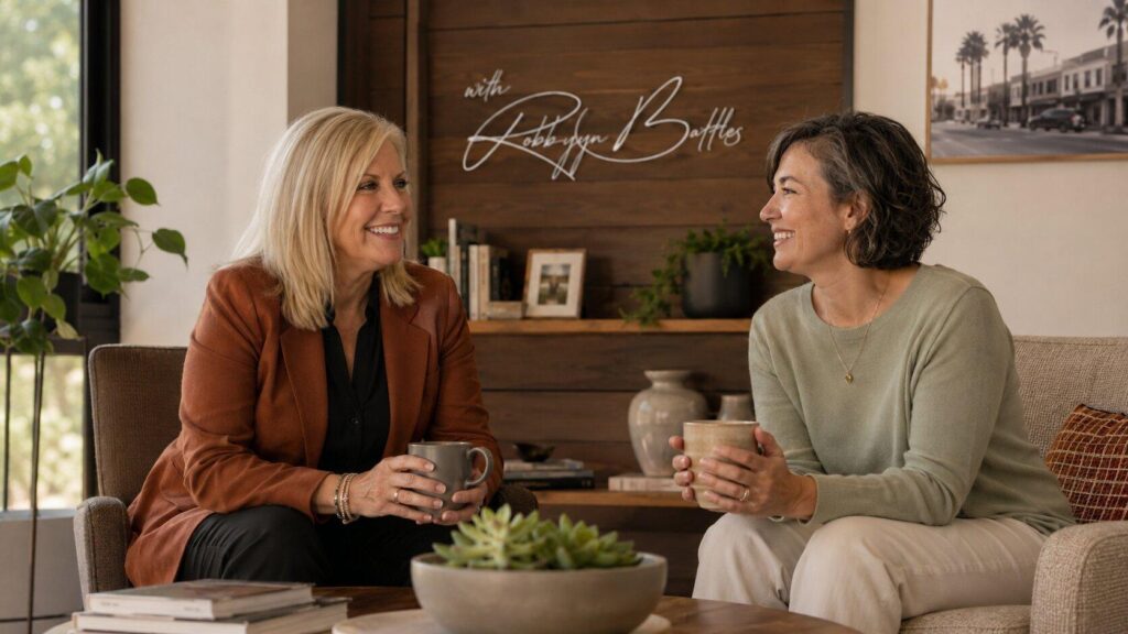 Katie Brandon of Pasadena Village and a real estate broker discussing senior aging in place Katie Brandon of Pasadena Village and a real estate broker discussing senior aging in place